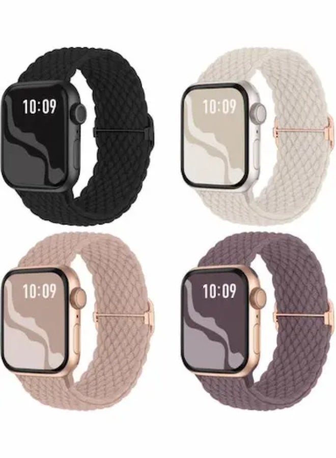 4pcs Braided Stretchy Solo Loop Compatible for Apple Watch Band 38mm 40mm 41mm 42mm for Women Men, Nylon Elastic Straps Wristbands for iWatch Series 10 9 8 7 6 SE 5 4 3 2 Ultra Ultra 2 - Image 1