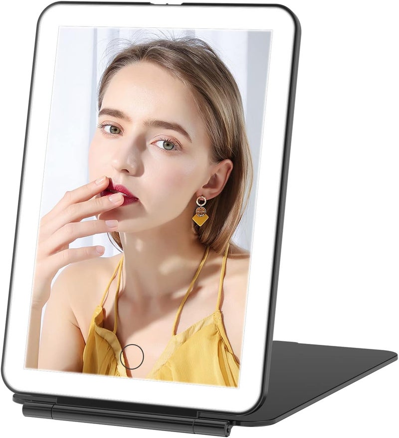 FUNTOUCH Rechargeable Makeup Vanity Mirror with 72 Led Lights, Lighted Travel Portable Light up Beauty Mirror, 3 Color Lighting, Dimmable Touch Screen, Tabletop Desk LED Foldable Cosmetic Mirror with Lights - Image 1