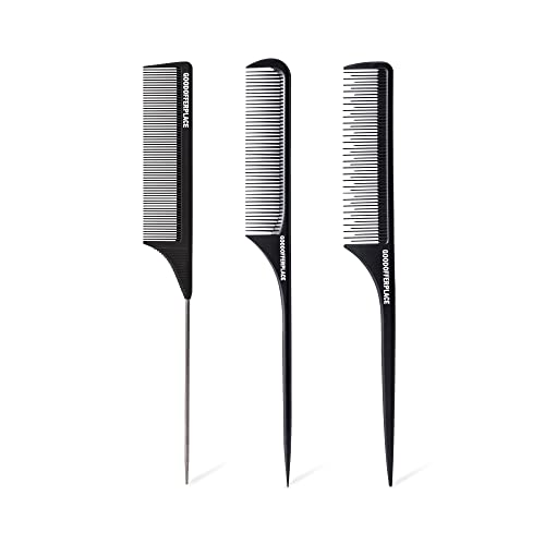 Goodofferplace 3PCS Hair Rat Tail Combs Parting Rattail Combs Teasing Fine Tooth Comb Metal Hair Pick Detangling Combs Set for Women,Girls(Black) - Image 1