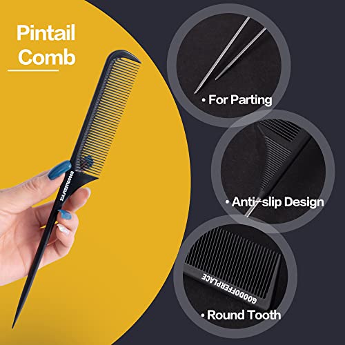 Goodofferplace 3PCS Hair Rat Tail Combs Parting Rattail Combs Teasing Fine Tooth Comb Metal Hair Pick Detangling Combs Set for Women,Girls(Black) - Image 3
