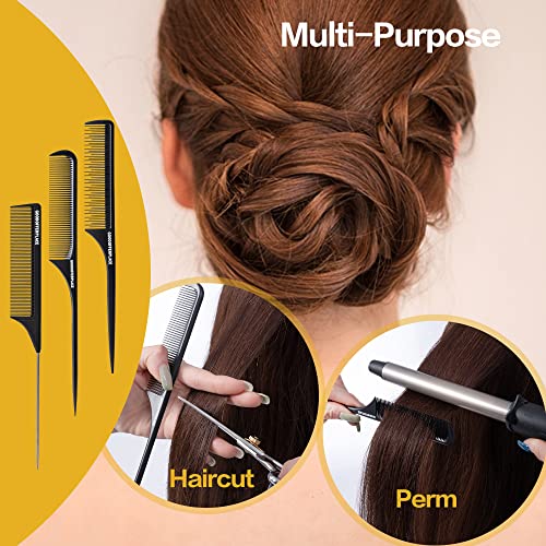 Goodofferplace 3PCS Hair Rat Tail Combs Parting Rattail Combs Teasing Fine Tooth Comb Metal Hair Pick Detangling Combs Set for Women,Girls(Black) - Image 5