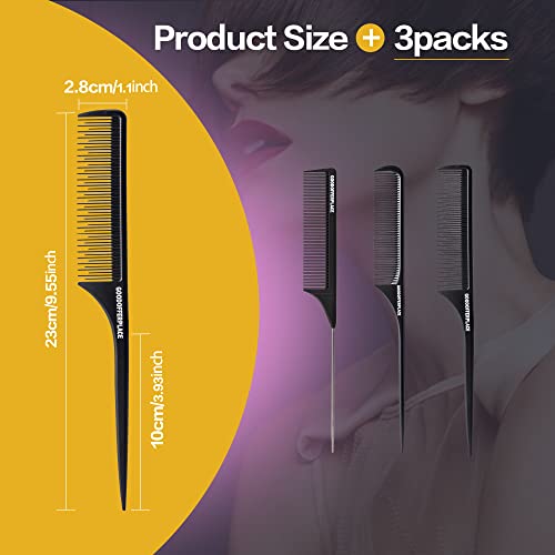 Goodofferplace 3PCS Hair Rat Tail Combs Parting Rattail Combs Teasing Fine Tooth Comb Metal Hair Pick Detangling Combs Set for Women,Girls(Black) - Image 4