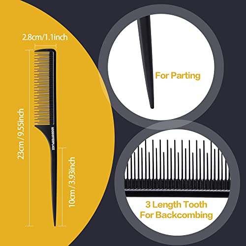 Goodofferplace 3PCS Hair Rat Tail Combs Parting Rattail Combs Teasing Fine Tooth Comb Metal Hair Pick Detangling Combs Set for Women,Girls(Black) - Image 2