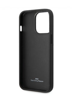 BMW iPhone 14 Pro Case Signature Collection Genuine Leather Back Cover with Textured & Big Logo Stripe - Black  - Image 5
