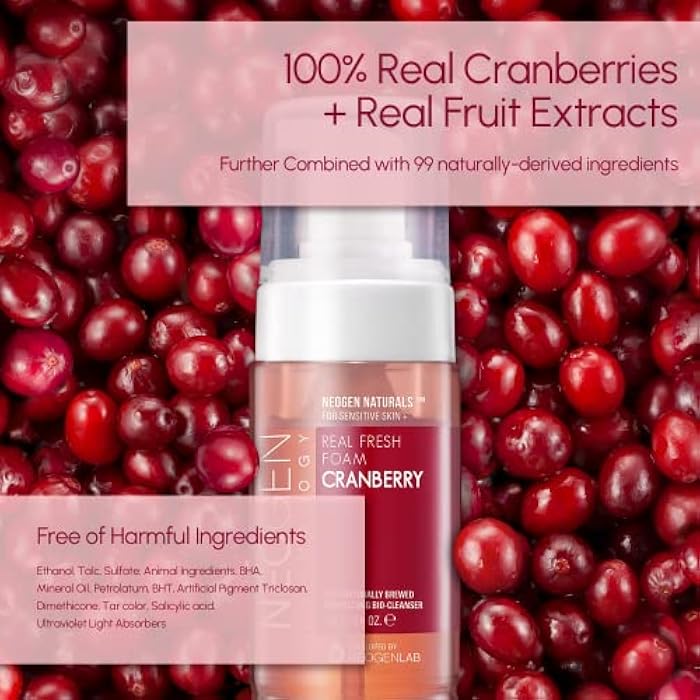 DERMALOGY by NEOGENLAB Real Fresh Foam Cleanser, Cranberry 5.6 Fl Oz (160g) - Revitalizing & Hydrating Gentle Cleansing Foam with Real Cranberries, Clean Beauty - Korean Skin Care - Image 4