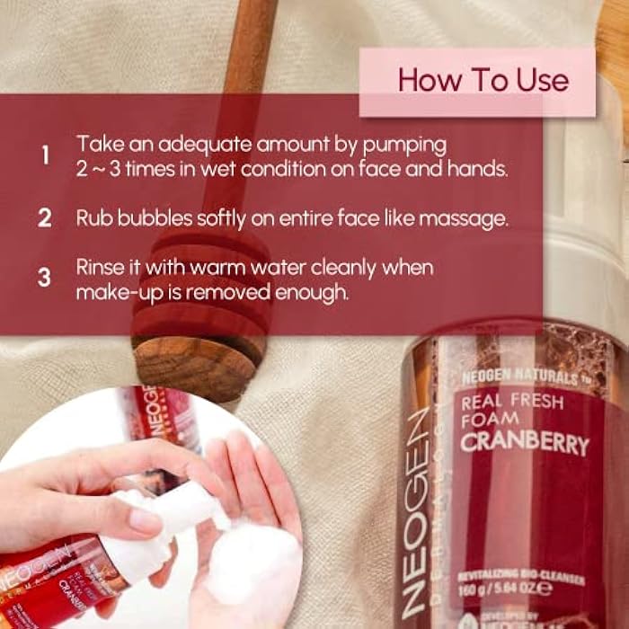 DERMALOGY by NEOGENLAB Real Fresh Foam Cleanser, Cranberry 5.6 Fl Oz (160g) - Revitalizing & Hydrating Gentle Cleansing Foam with Real Cranberries, Clean Beauty - Korean Skin Care - Image 5