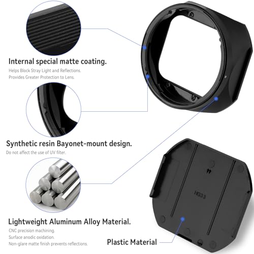 Leftfoto Square Metal Lens Hood for Fujifilm XF16-50mm F2.8-4.8 R LM WR for Fuji XF 33mm F1.4 R LM WR Lens for Fujinon XF 23mm F1.4 R LM WR Lens Hood,with Front Cap,Black - Image 2