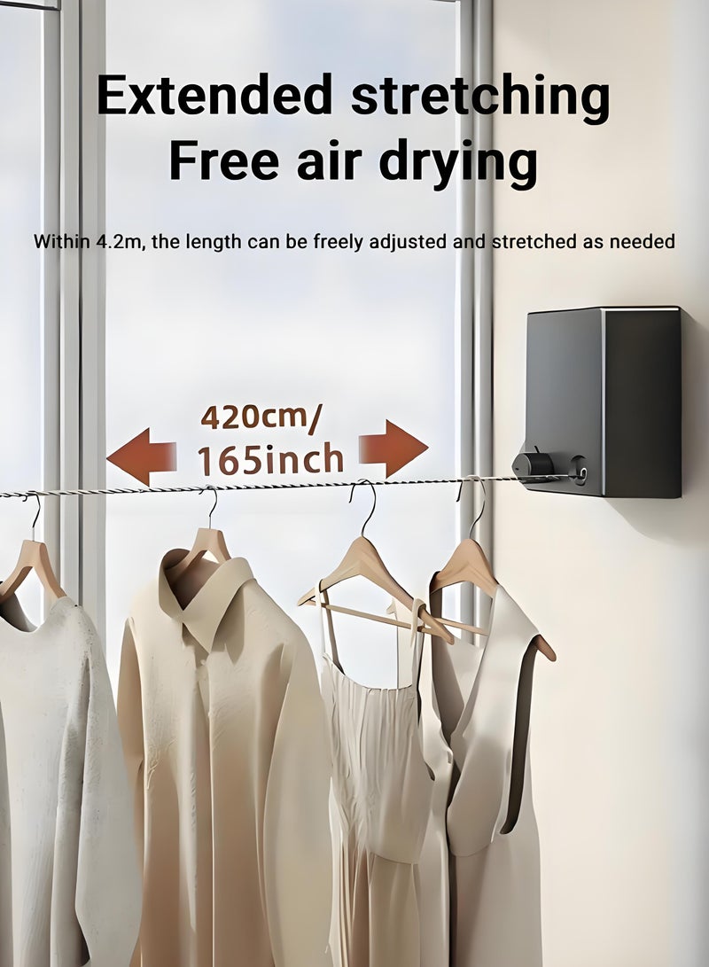 MIXDE Telescopic Clothesline Stainless Steel Clothes Line Wall Mounted Clothes Drying Laundry Line Adjustable Clothes Rope 4.2m - Image 4