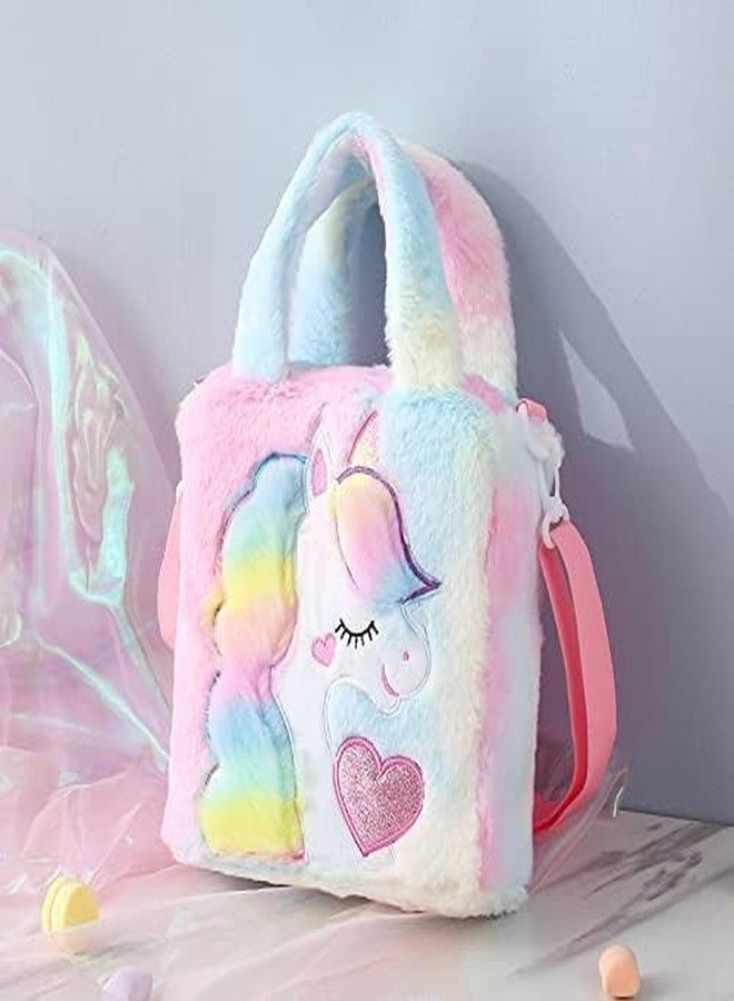 Mabron Elevate style with the Girls' Unicorn Crossbody Tote. Soft, fluffy fur in a vibrant multicolor design makes it a whimsical and trendy accessory - Image 3