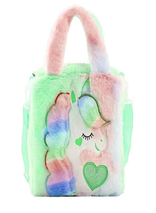Mabron Elevate style with the Girls' Unicorn Crossbody Tote. Soft, fluffy fur in a vibrant multicolor design makes it a whimsical and trendy accessory - Image 1