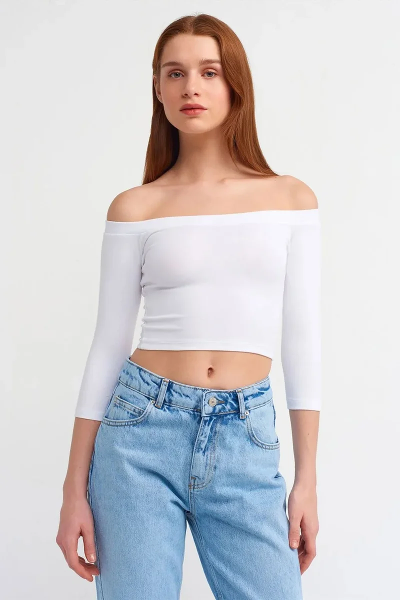 Dilvin White DILVIN Women’s Off-shoulder Crop Blouse for Women | Best Price UAE
