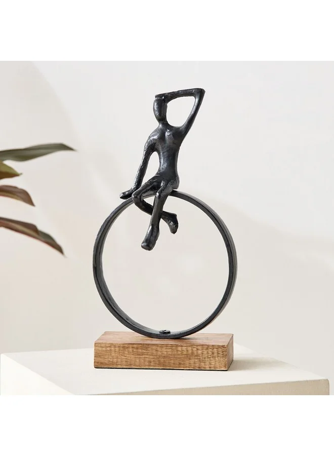 Home Box Odin Sitting Ring Aluminium Sculpture with Wooden Base 45 x 25 x 12.5 cm