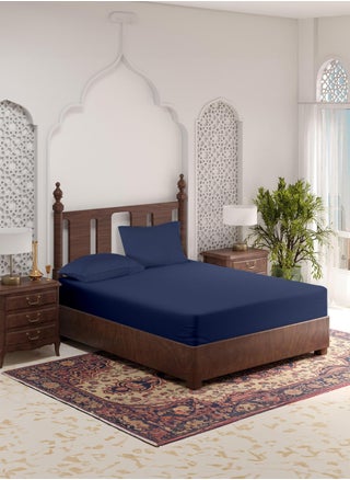 Queen Size Plain Fitted Elastic Bedsheet with 2 Pillow Cases 180 x 200 Cm (Navy Blue) - pzsku/ZA235E02C227615A63F33Z/45/_/1726143886/33504e8e-4647-4fe9-9453-2bdaf1163be4