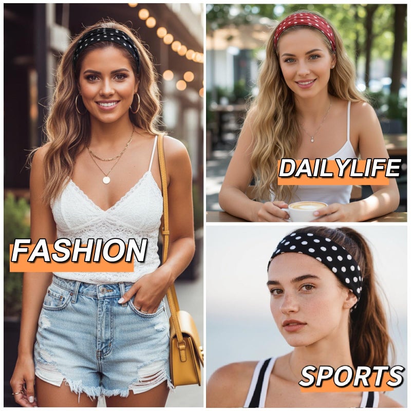 TERSE Headbands for Women Trendy Polka Dot Hair Bands for Yoga Workout Every Day Wide Thick Head Bands - Image 4