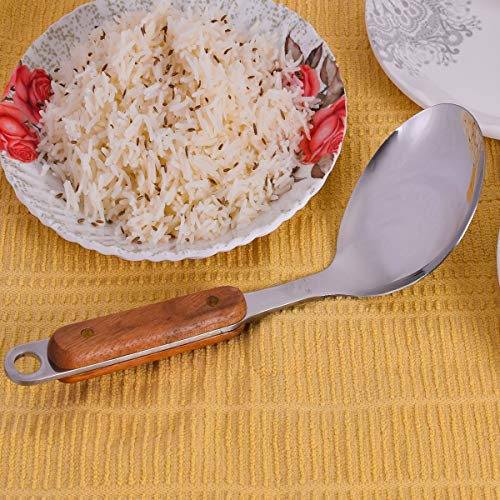 pepplo Stainless Steel Rice Paddle Scoop Spoon，Rice Scooper with Wooden Handle - Cooking Utensil Kitchen Tool(1pcs) - Image 2