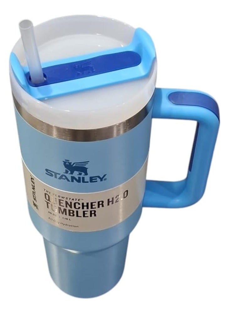 ستانلي كوب حراري ستانلس استيل ستانلي مع غطاء وماصه يحفظ المشروبات الساخنه والبارده والمثلج سعه 1.18 لتر (ازراق فاتح) - Image 2