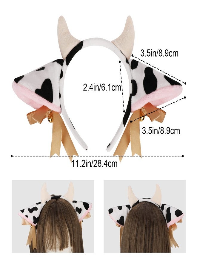 PHOGARY Cow Costume Accessories, Ears and Horns Headband with Tail for Animal Cosplay and Halloween - Image 2