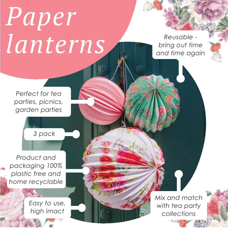 Talking Tables Tea Party Decorations Floral Paper Lantern Plates Vintage Party for Birthdays, Bridal shower, Baby shower, 3 Sizes, Pack of 3, Pastel colors, Model: - Image 2