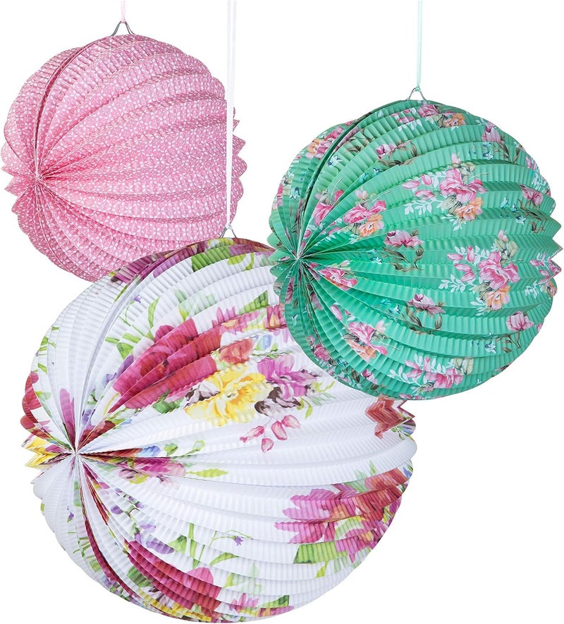 Talking Tables Tea Party Decorations Floral Paper Lantern Plates Vintage Party for Birthdays, Bridal shower, Baby shower, 3 Sizes, Pack of 3, Pastel colors, Model: - Image 1