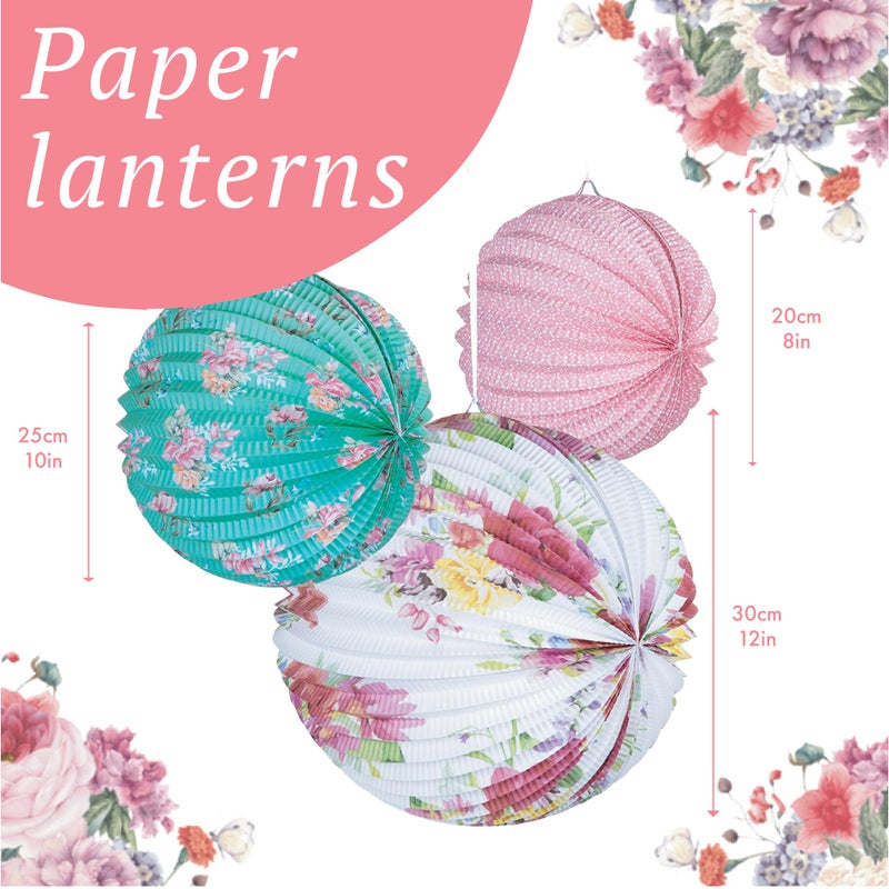 Talking Tables Tea Party Decorations Floral Paper Lantern Plates Vintage Party for Birthdays, Bridal shower, Baby shower, 3 Sizes, Pack of 3, Pastel colors, Model: - Image 3