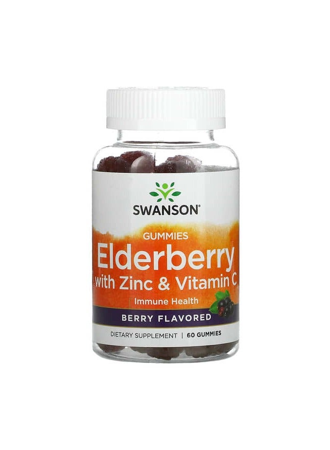 SWANSON Elderberry With Zinc & Vitamin C, Berry, 60 Gummies