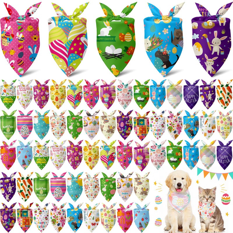 Sanwuta 60 Pcs Easter Dog Bandanas Bulk Bunny Dog Bandanas Adjustable Puppy Bibs Triangle Scarf Holiday Pet Costume for Small Medium Pet Bunny Pattern - Image 2