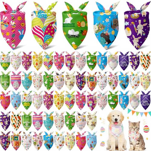 Sanwuta 60 Pcs Easter Dog Bandanas Bulk Bunny Dog Bandanas Adjustable Puppy Bibs Triangle Scarf Holiday Pet Costume for Small Medium Pet Bunny Pattern - Image 1