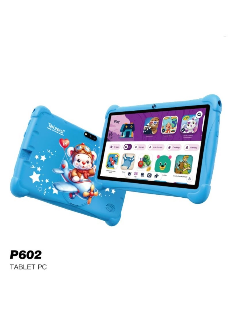 Telzeal P602, 7 Inch Android Tablet with 4GB RAM 128GB ROM, 1024x600 HD Display, Dual Cameras, Wi-Fi Connectivity, 3000 mAh Battery, Lightweight Compact Tablet for Kids and Everyday Use + Free Stylus, Screen Protector & Case – Blue - Image 1
