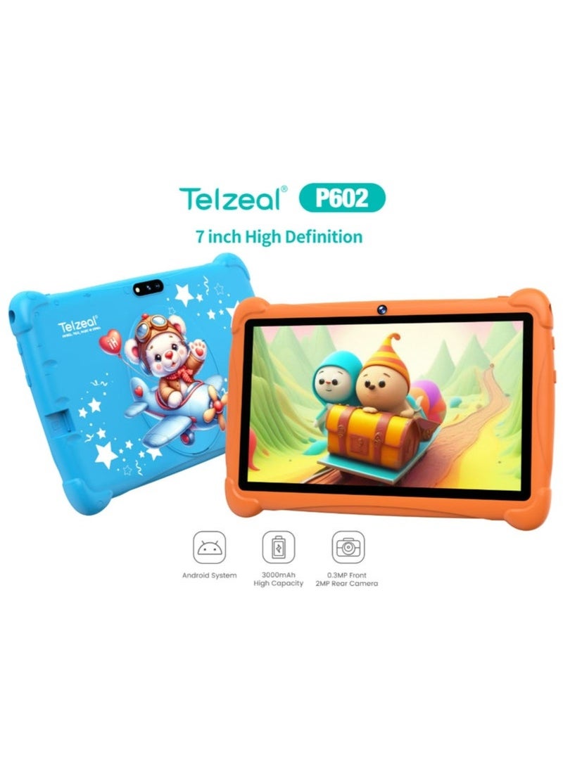 Telzeal P602, 7 Inch Android Tablet with 4GB RAM 128GB ROM, 1024x600 HD Display, Dual Cameras, Wi-Fi Connectivity, 3000 mAh Battery, Lightweight Compact Tablet for Kids and Everyday Use + Free Stylus, Screen Protector & Case – Blue - Image 3