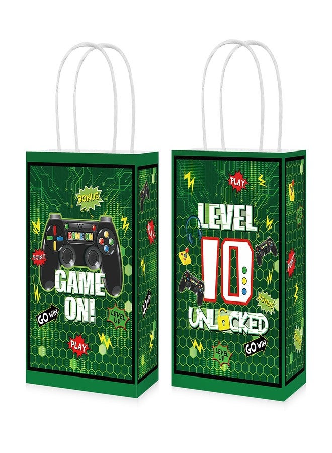 Grencian 16Pcs 10th Video Game Birthday Party Favors Bags Green Level 10 Goodie Bags with Handles 10th Video Game Birthday Party Decorations for Kids Boys 10 Years Old Gamer Gaming Party Supplies - Image 1