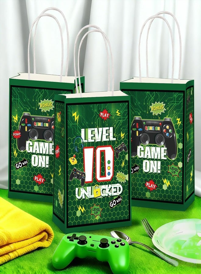 Grencian 16Pcs 10th Video Game Birthday Party Favors Bags Green Level 10 Goodie Bags with Handles 10th Video Game Birthday Party Decorations for Kids Boys 10 Years Old Gamer Gaming Party Supplies - Image 5