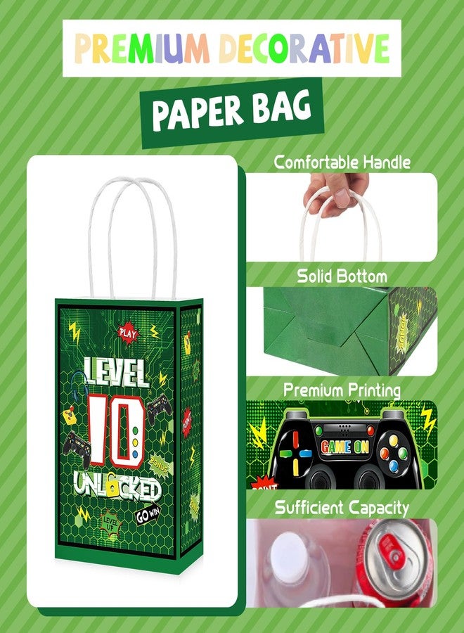 Grencian 16Pcs 10th Video Game Birthday Party Favors Bags Green Level 10 Goodie Bags with Handles 10th Video Game Birthday Party Decorations for Kids Boys 10 Years Old Gamer Gaming Party Supplies - Image 2