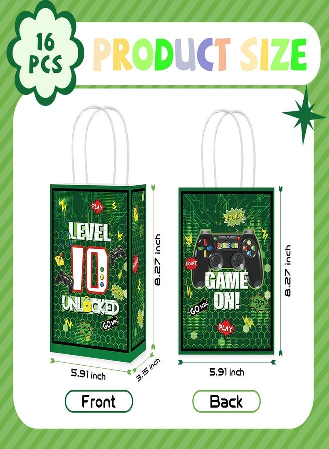 Grencian 16Pcs 10th Video Game Birthday Party Favors Bags Green Level 10 Goodie Bags with Handles 10th Video Game Birthday Party Decorations for Kids Boys 10 Years Old Gamer Gaming Party Supplies - Image 3