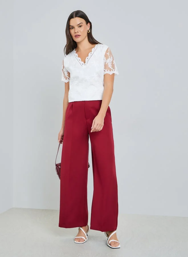 Take Two Women White Floral Lace Short Sleeve Top