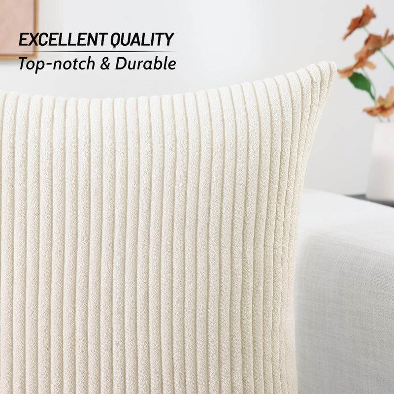 Mecatny Corduroy Decorative Throw Pillow Covers 26x26 Set of 2 for Sofa Bedroom Living Room  Stylish Soft Striped Couch Spring Pillow Covers for Home Decor  Cream White - Image 3