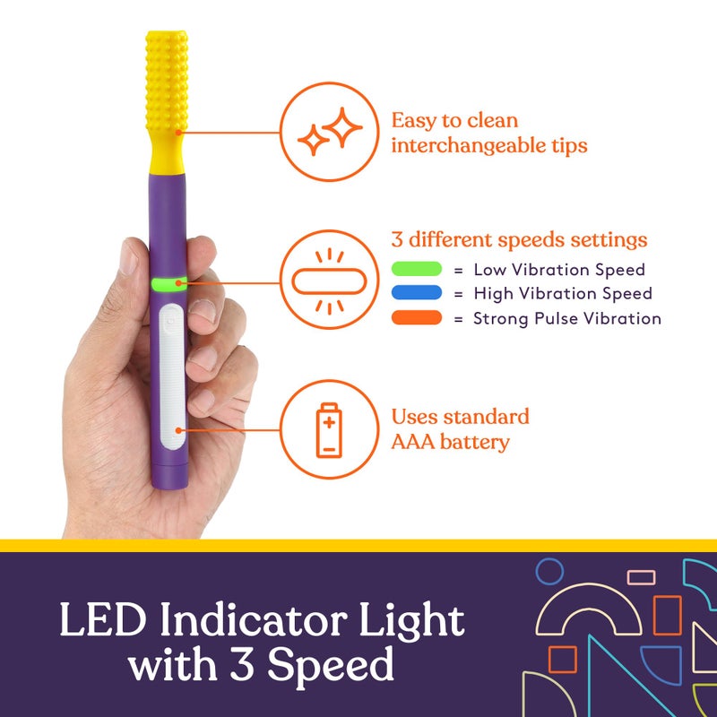 Special Supplies Buzz Buddy Oral Motor Stimulation Kit with 6 Soft Textured Interchangeable Heads, Calm Sensory Needs, Support Speech, and Stimulate Self Feeding, Gentle Vibrations (Purple) - Image 4