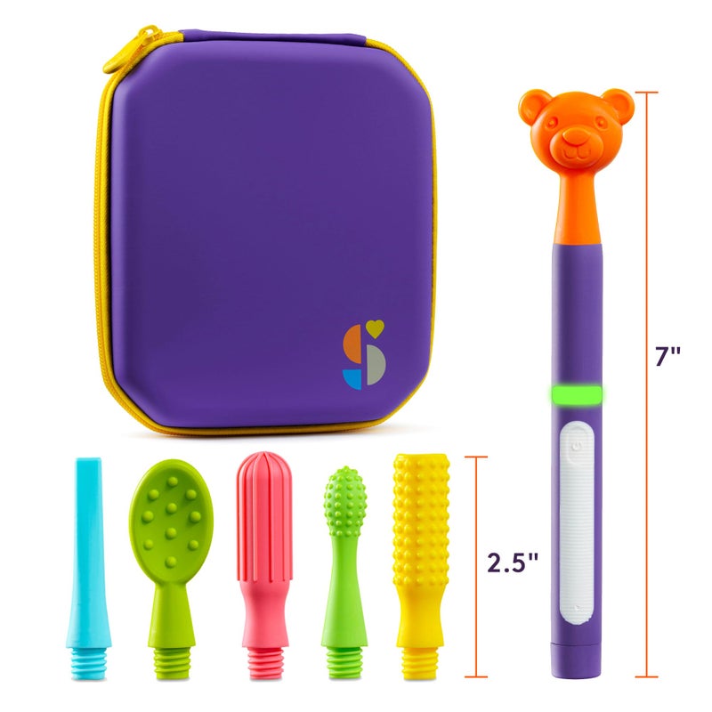 Special Supplies Buzz Buddy Oral Motor Stimulation Kit with 6 Soft Textured Interchangeable Heads, Calm Sensory Needs, Support Speech, and Stimulate Self Feeding, Gentle Vibrations (Purple) - Image 5