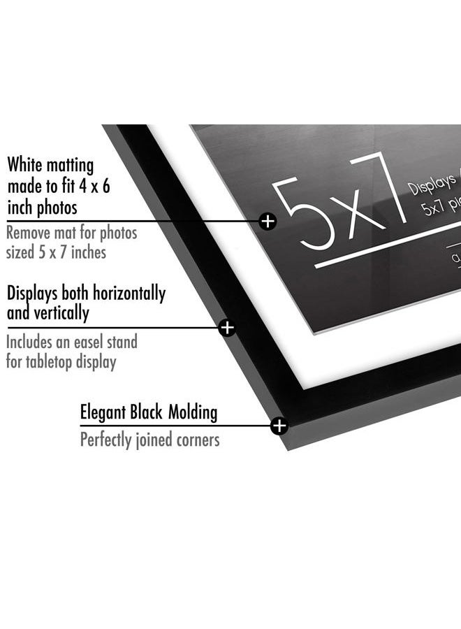 Americanflat 5x7 Picture Frame with Shatter-Resistant Glass - Set of 2 - Use as 4x6 Frame with Mat or 5x7 Without Mat - Streamline Collection - Thin Photo Frame for Wall and Tabletop Display - Black - Image 3