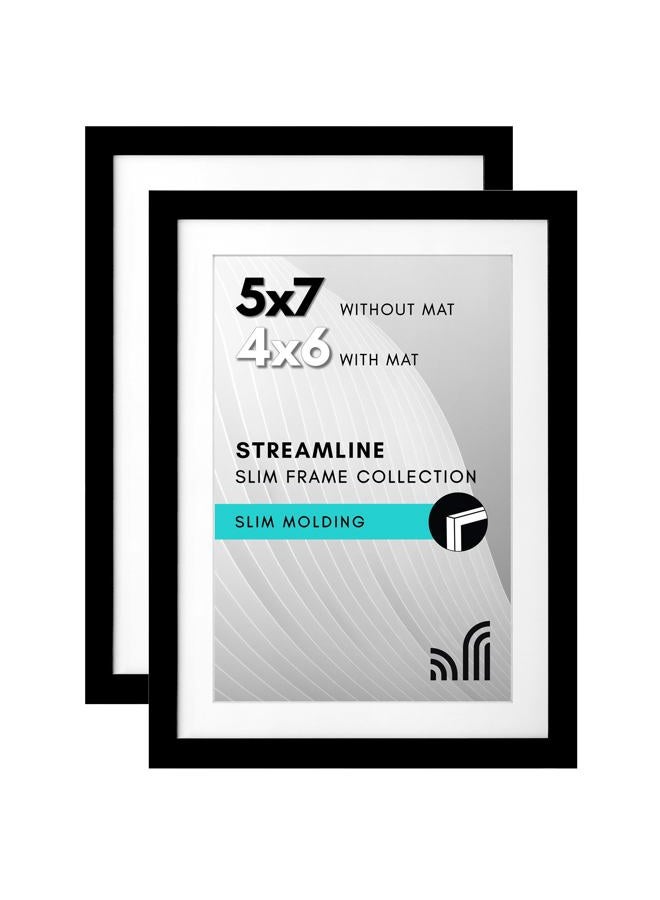Americanflat 5x7 Picture Frame with Shatter-Resistant Glass - Set of 2 - Use as 4x6 Frame with Mat or 5x7 Without Mat - Streamline Collection - Thin Photo Frame for Wall and Tabletop Display - Black - Image 1