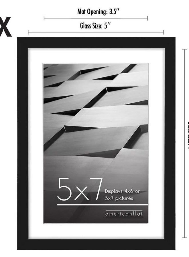 Americanflat 5x7 Picture Frame with Shatter-Resistant Glass - Set of 2 - Use as 4x6 Frame with Mat or 5x7 Without Mat - Streamline Collection - Thin Photo Frame for Wall and Tabletop Display - Black - Image 2