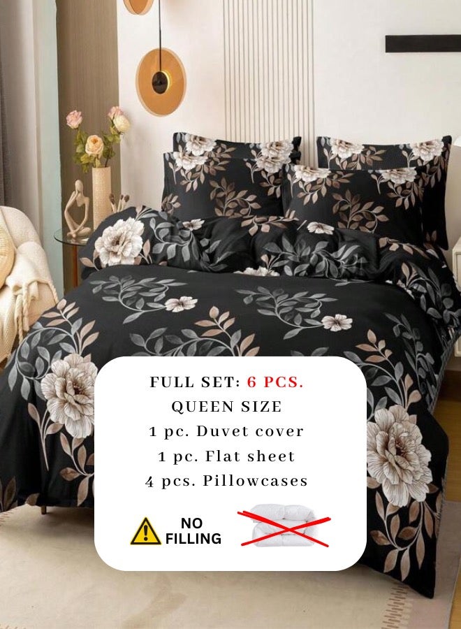 LUNA Home Queen size, 6-piece duvet cover set with a black background with beige roses.  - Image 2