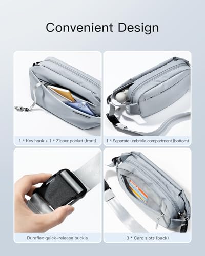 Inateck Sling Bag X, Multi-pocket Crossbody Shoulder Chest Bag with Adjustable Shoulder Strap, Water-resistant Waist Fanny Pack for Men, Women, Travel, Daily Use, Cycling, Hiking, Gray Blue, Large - Image 4