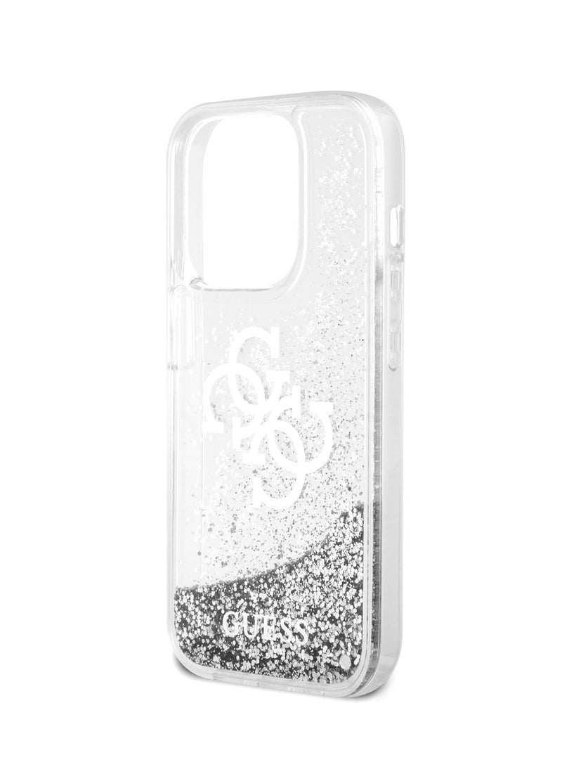 GUESS Liquid Glitter Case with 4G Electroplated Logo for iPhone 15 Pro -Silver - Image 4
