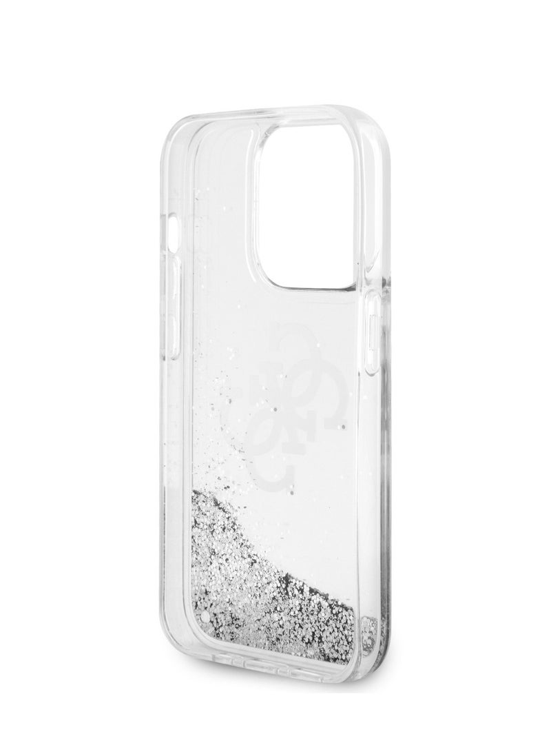 GUESS Liquid Glitter Case with 4G Electroplated Logo for iPhone 15 Pro -Silver - Image 5