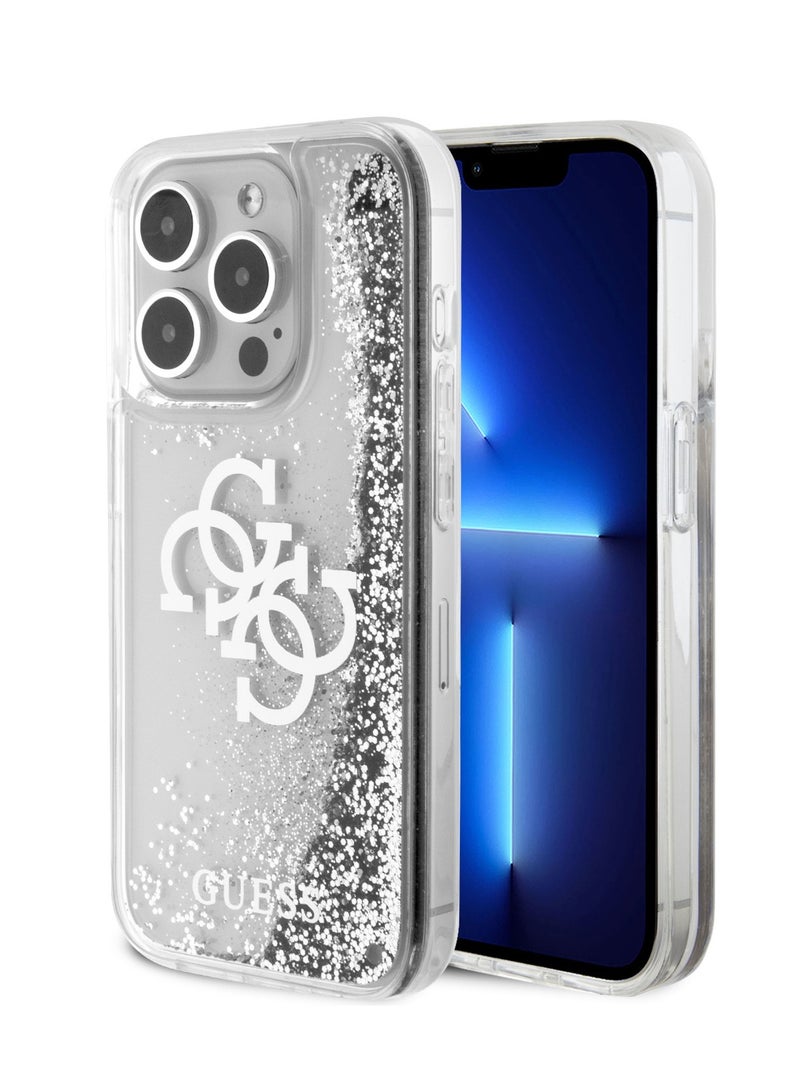 GUESS Liquid Glitter Case with 4G Electroplated Logo for iPhone 15 Pro -Silver - Image 3