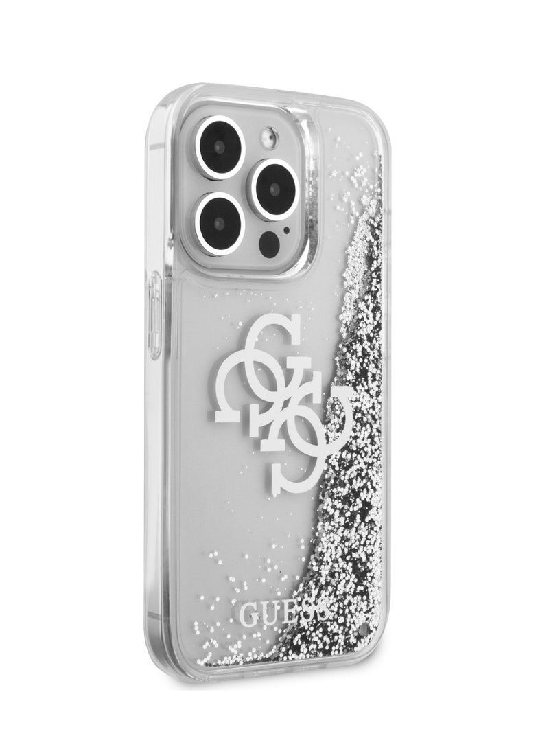 GUESS Liquid Glitter Case with 4G Electroplated Logo for iPhone 15 Pro -Silver - Image 2