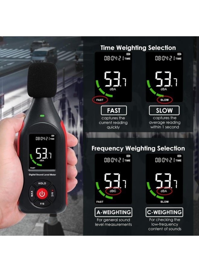 SYOSI Sound Level Meter, Noise Monitoring Device, Digital Decibel Logger with Data Logging/Graph Printing, A/C Weighted, 30~130dB, Fast/Slow, MAX, Data Hold, 3-Color Alarm for Noisy Neighbor Factory - Image 5