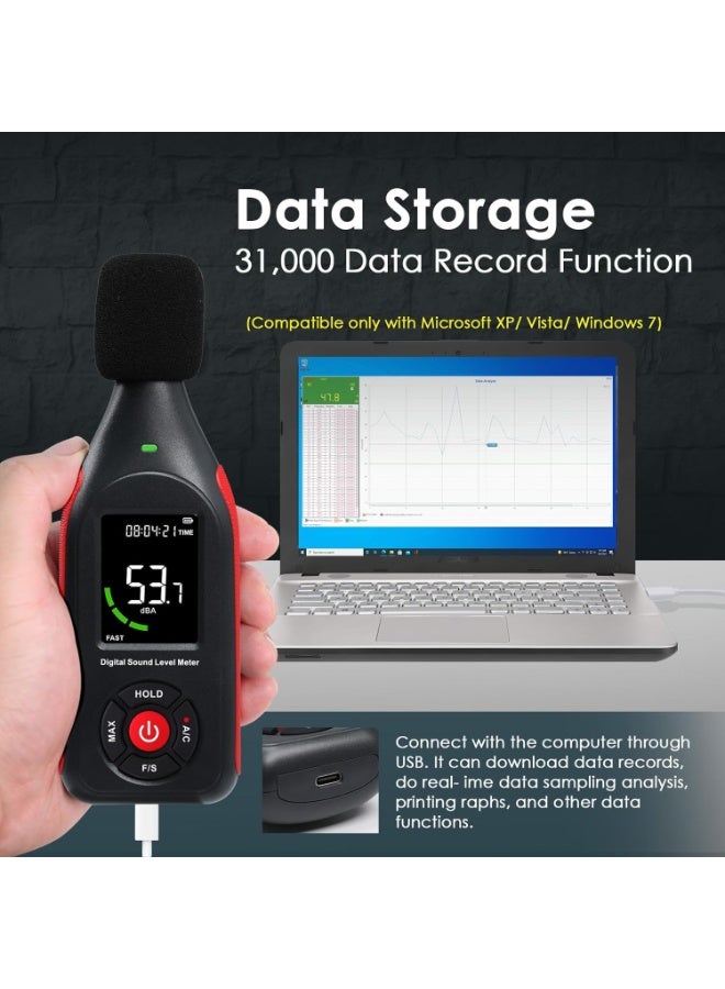 SYOSI Sound Level Meter, Noise Monitoring Device, Digital Decibel Logger with Data Logging/Graph Printing, A/C Weighted, 30~130dB, Fast/Slow, MAX, Data Hold, 3-Color Alarm for Noisy Neighbor Factory - Image 3