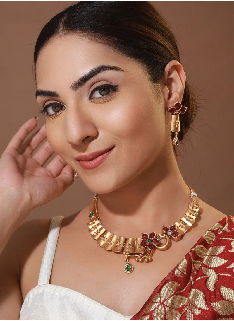 برياسي Floral Stone Studded Jewellery Set