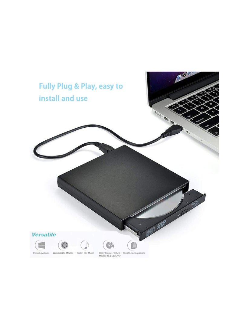 External Drive USB 2.0 Ultra Slim CD/DVD ROM  RW Burner Player Rewriter for All Laptop Notebook Desktop with Windows 7 8 10 XP MAC Black  - Image 5